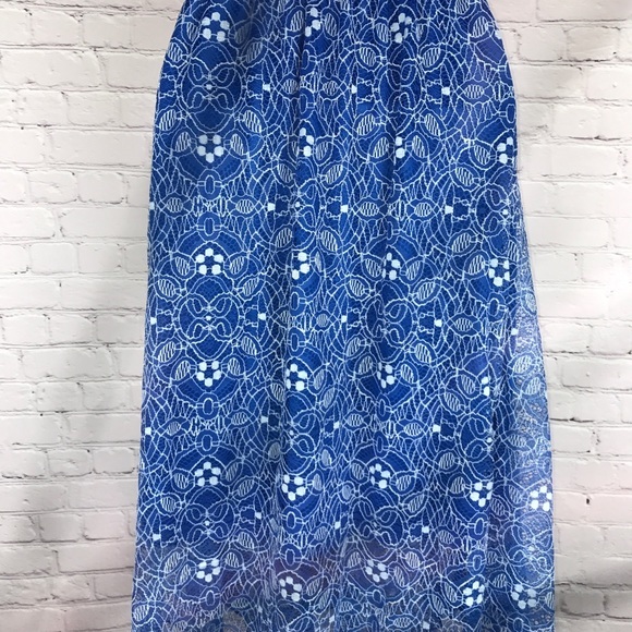 LuLaRoe XS white & blue floral lace Lola skirt - Picture 3 of 8